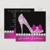 High Heels Hot Pink Sweet Zestien Verjaardagsfeest Kaart (Voorkant / Achterkant)