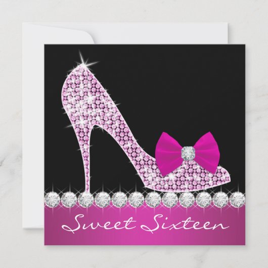 High Heels Hot Pink Sweet Zestien Verjaardagsfeest Kaart (Voorkant)