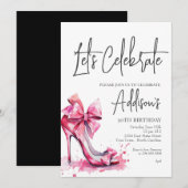High Heels Pink bow 30th Birthday Party Invitation Kaart (Voorkant / Achterkant)