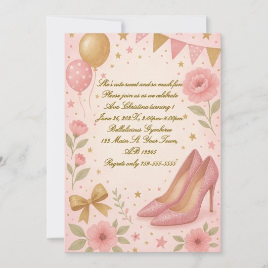 High Heels Prinses Verjaardag Uitnodiging (Voorkant)