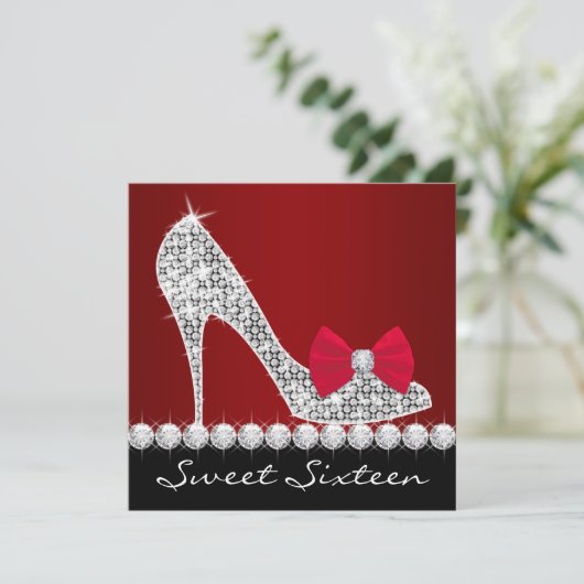 High Heels Red Black Sweet Zestien Verjaardagsfees Kaart (Staand voorkant)