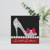 High Heels Red Black Sweet Zestien Verjaardagsfees Kaart (Staand voorkant)