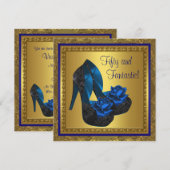 High Heels Royal Blue en Gold 50e verjaardag Kaart (Voorkant / Achterkant)