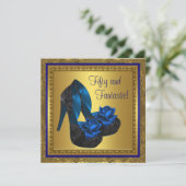 High Heels Royal Blue en Gold 50e verjaardag Kaart (Staand voorkant)
