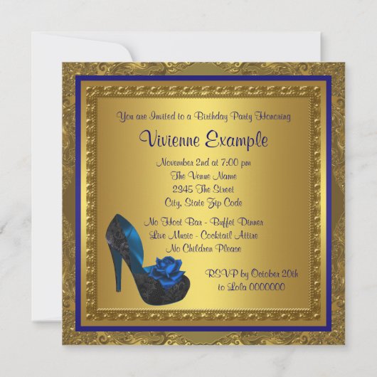 High Heels Royal Blue en Gold 50e verjaardag Kaart (Achterkant)