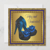 High Heels Royal Blue en Gold 50e verjaardag Kaart (Voorkant)