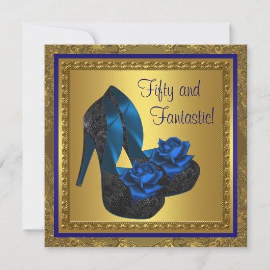 High Heels Royal Blue en Gold 50e verjaardag Kaart (Voorkant)