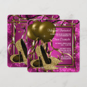 High Heels Vrouwen Hot Pink en Goud Verjaardagsfee Kaart (Voorkant / Achterkant)