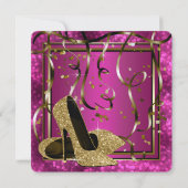 High Heels Vrouwen Hot Pink en Goud Verjaardagsfee Kaart (Achterkant)