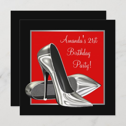 High Heels Vrouwen Rood Zwart Verjaardagsfeest Kaart (Voorkant / Achterkant)