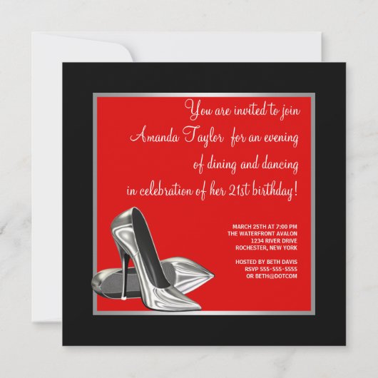 High Heels Vrouwen Rood Zwart Verjaardagsfeest Kaart (Achterkant)
