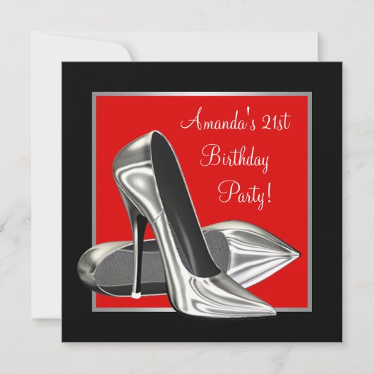 High Heels Vrouwen Rood Zwart Verjaardagsfeest Kaart (Voorkant)