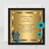 High Hiel Floral Blauwgroen Black Birthday Party Kaart (Achterkant)