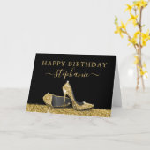 High Hiel Shoes Black Gold Happy Birthday Kaart (Gele Bloem)