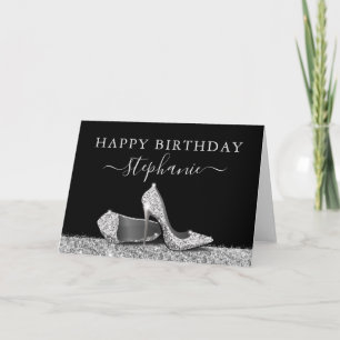 High Hiel Shoes Black Silver Happy Birthday Kaart