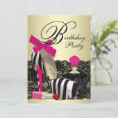 High Hiel Shoes Hot Roze Zebra Party Kaart (Staand voorkant)
