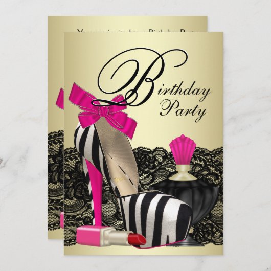 High Hiel Shoes Hot Roze Zebra Party Kaart (Voorkant / Achterkant)