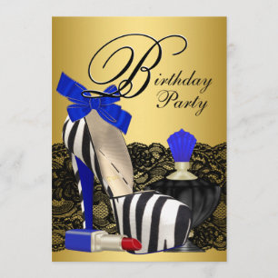 High Hiel Shoes Royal Blue en Gold Birthday Party Kaart
