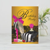 High Hiel Shoes Roze en Gold Pink Zebra Party Kaart (Staand voorkant)