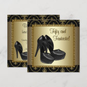 High Hiel Shoes Weans Black Gold 50th Birthday Kaart (Voorkant / Achterkant)