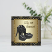 High Hiel Shoes Weans Black Gold 50th Birthday Kaart (Staand voorkant)