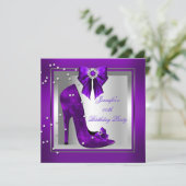 High Hiel Silver Paarse Birthday Party Kaart (Staand voorkant)