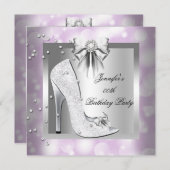 High Hiel Silver Pink Birthday Party Kaart (Voorkant / Achterkant)