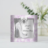 High Hiel Silver Pink Birthday Party Kaart (Staand voorkant)