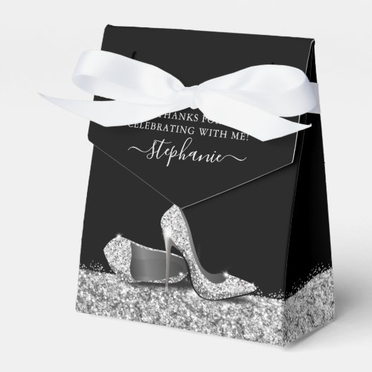 High Hiel Stiletto Shoe Black Silver Birthday Bedankdoosjes (Voorkant Zijde)
