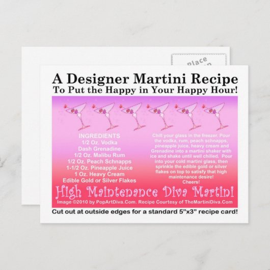 High Maintenance Diva Pink Martini Recipe Briefkaa Briefkaart (Voorkant / Achterkant)