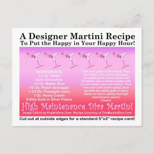High Maintenance Diva Pink Martini Recipe Briefkaa Briefkaart (Voorkant)