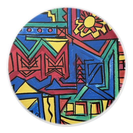 High Noon-Whimsical Hand Painted Modern Art Keramische Knop (Voorkant)