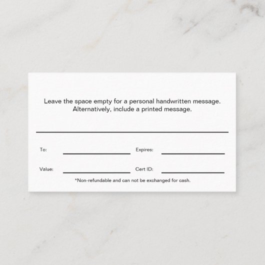 High Performance Trainer Reward-cadeaubon Klantenkaartje (Achterkant)