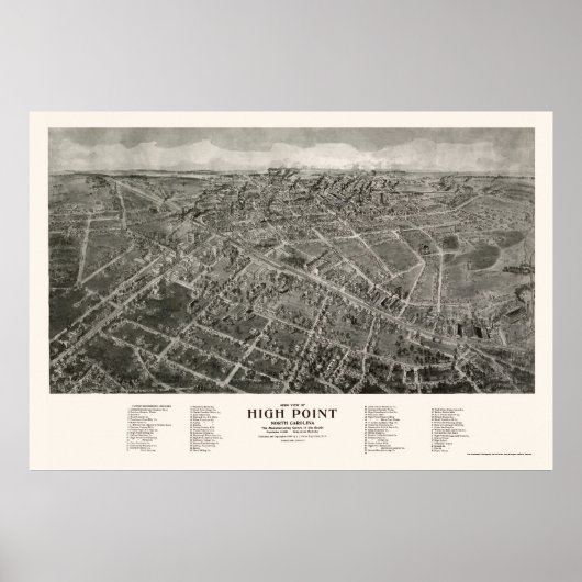 High Point, NC Panoramic Map - 1913 Poster (Voorkant)