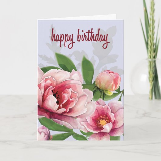 High-Poly Peony Birthday Card Kaart (Voorkant)