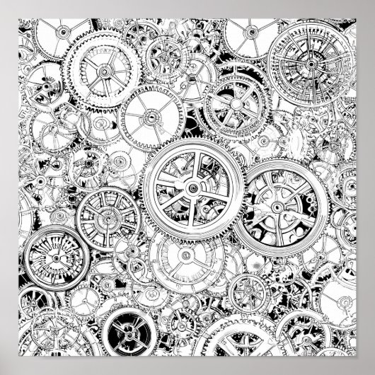 High-Precision Repeating Steampunk Gears Template Poster (Voorkant)