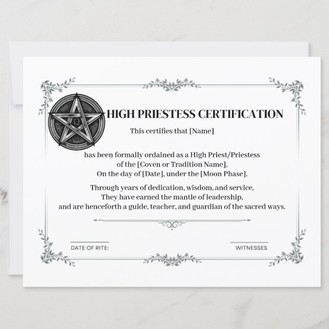 High Priestess Certification (Voorkant)