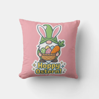 High-quality "Hoppy Easter" gnome illustration Kussen