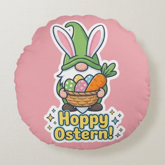 High-quality "Hoppy Easter" gnome illustration Rond Kussen (Voorkant)