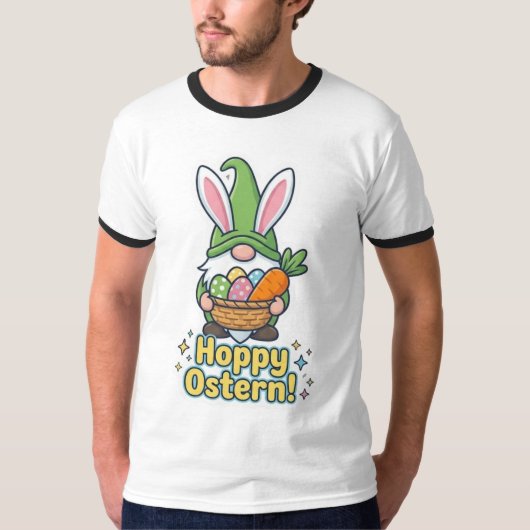 High-quality "Hoppy Easter" gnome illustration T-shirt (Voorkant)