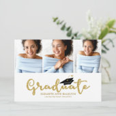 High School 3 Photo Gold Glitter Calligrafie Afstu Aankondiging (Staand voorkant)