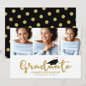 High School 3 Photo Gold Glitter Calligrafie Afstu Aankondiging (Voorkant / Achterkant)