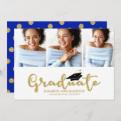 High School 3 Photo Gold Glitter Calligrafie Afstu Aankondiging (Voorkant / Achterkant)