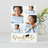High School 4 Photo Gold Glitter Afstudeerder Aank Aankondiging (Staand voorkant)