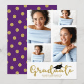 High School 4 Photo Gold Glitter Afstudeerder Aank Aankondiging (Voorkant / Achterkant)