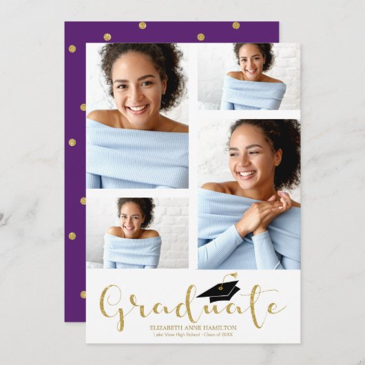 High School 4 Photo Gold Glitter Afstudeerder Aank Aankondiging