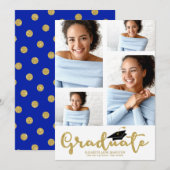 High School 4 Photo Gold Glitter Afstudeerder Aank Aankondiging (Voorkant / Achterkant)