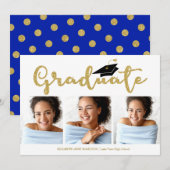 High School Afstudeerder 3 Foto Gouden Glitter Kal Aankondiging (Voorkant / Achterkant)