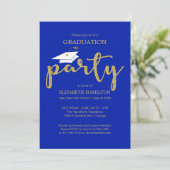 High School Afstudeerder Party Gold Blue Uitnodigi Aankondiging (Staand voorkant)