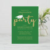 High School Afstudeerder Party Gold Green Invitati Aankondiging (Staand voorkant)